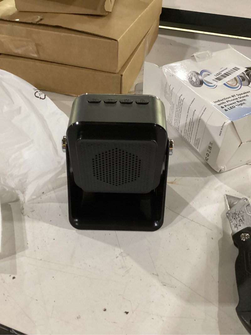 Condition photo showing Good Condition for wireless induction speaker 5-in-1 bluetooth speaker with phone stand,stereo sound, 3500mah rechargeable, 8 rgb ambient light, 360° adjustable holder for iphone/android/ipad,gifts for men women (black)
