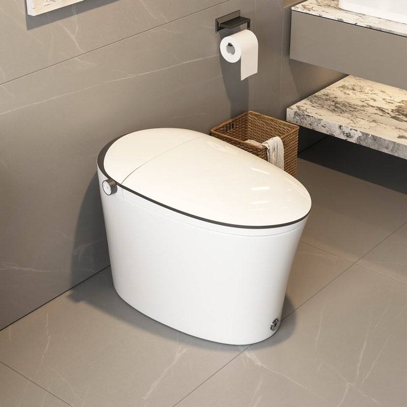 Smart Toilet with Quiet-Closed Heated Seat Sensor Auto, Foot Kick/Off-seat/Blackout/Remote Flush, Bidet Elongated Toilet with Tankless, Gentle Night light, Remote Control, Advanced