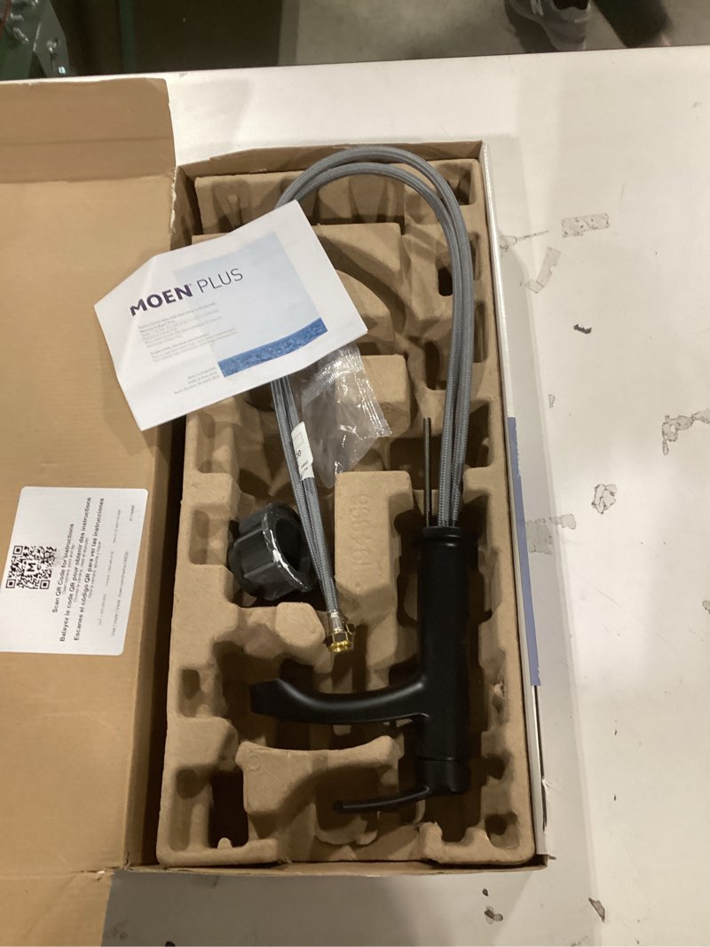 Condition photo showing Good Condition for Moen Meena Matte Black One-Handle Single Hole Modern Bathroom Sink Faucet with Optional Deckplate and Drain Assembly, 84794BL