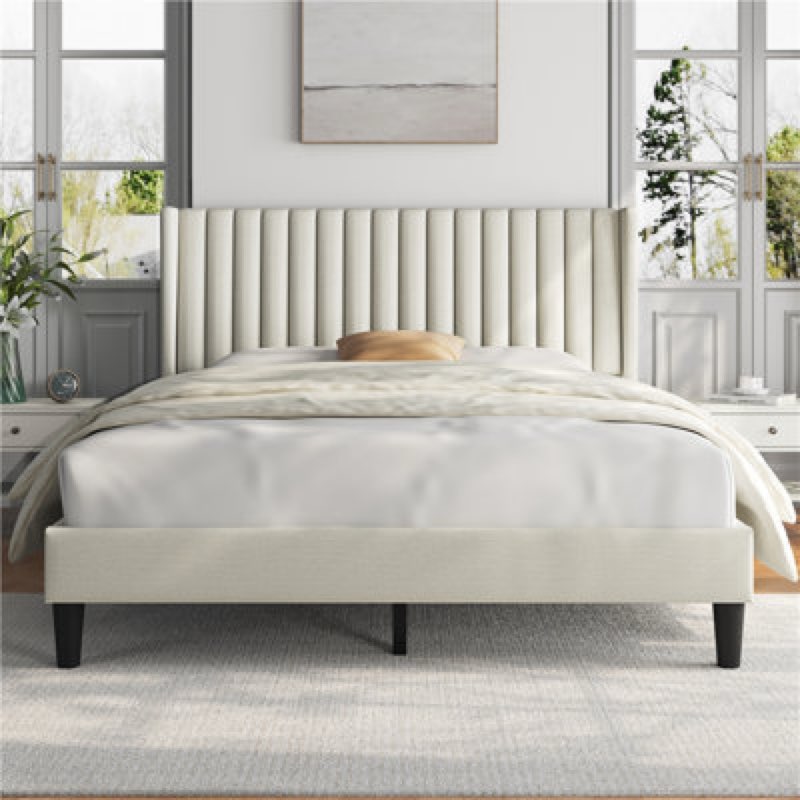 upholstered platform bed with wingback full double