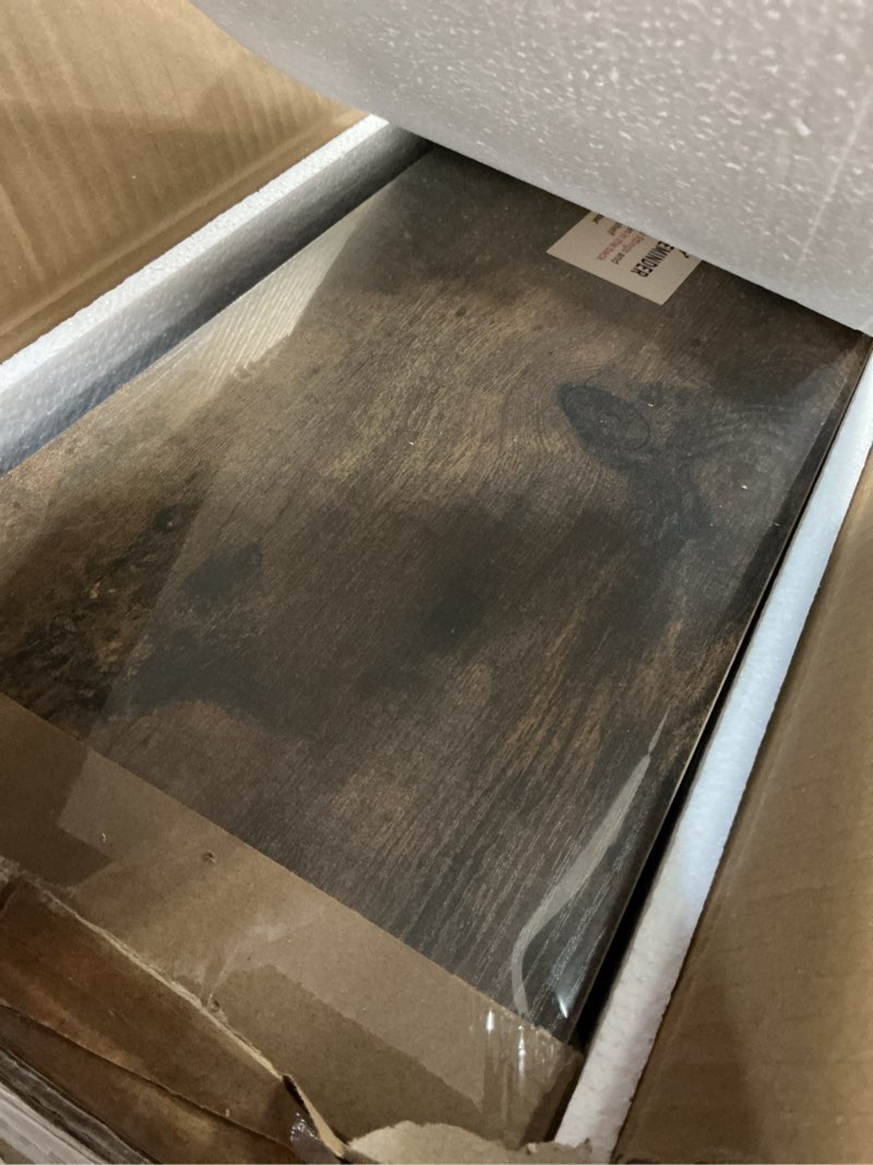 Condition photo showing Good Condition for forbena rustic wood floating shelves for wall set of 3, 24 inches long wooden hanging shelves for bedroom books, large wall mounted shelves for kitchen, living room, closet storage(dark brown) 23.6 inch rustic brown