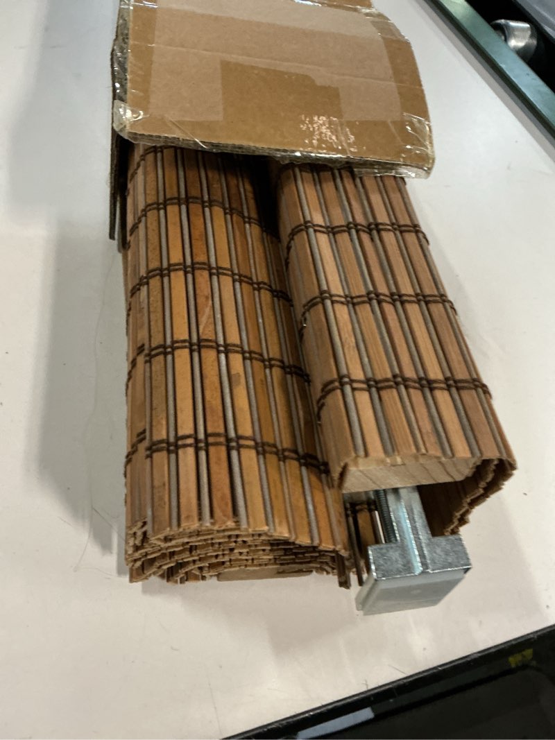 Condition photo showing As Is for LazBlinds No-Drill Cordless Roman Shade - Light Filtering Natural Wood, Easy Install Bamboo Blind fo