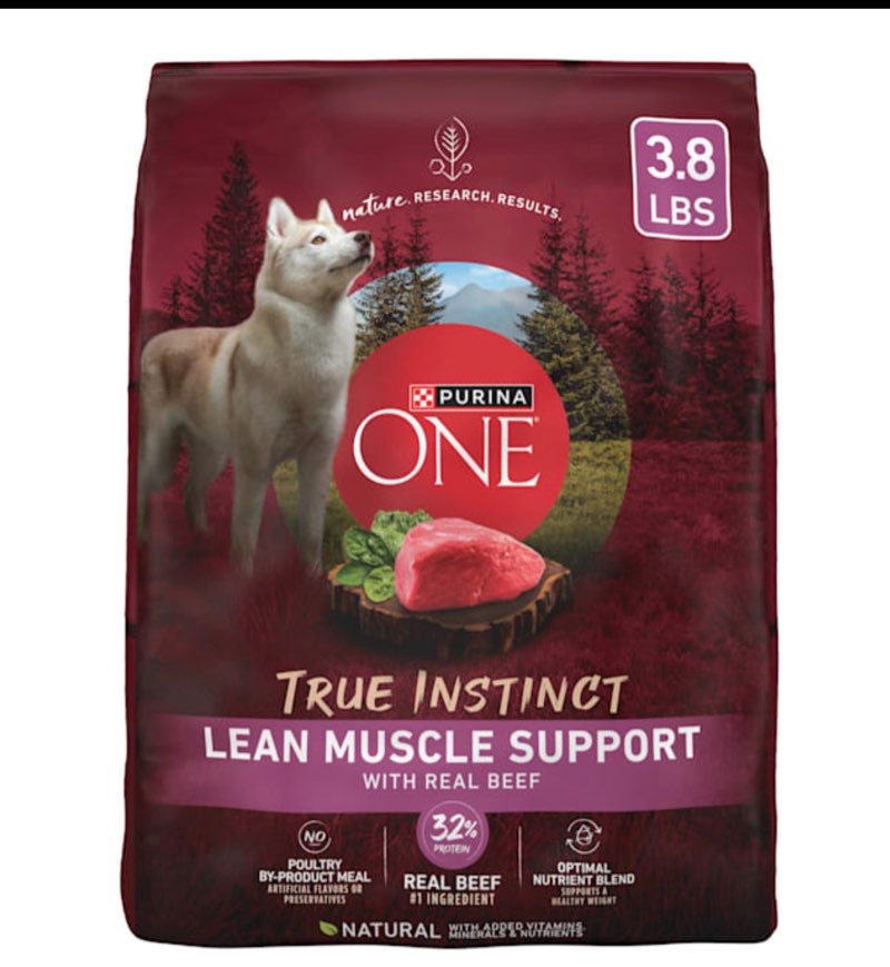 purina one true instinct lean muscle support with real  beef natural with added vitamins  minerals and nutrients high protein dog food  3.8 lb bag ( bb mar 2027)