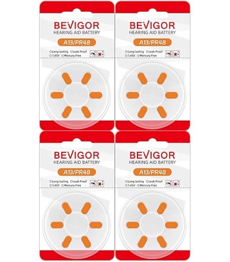 (8 packs)bevigor hearing aid batteries size 312, mercury free (48 count), 1.4v, easy to open and carry, long 
