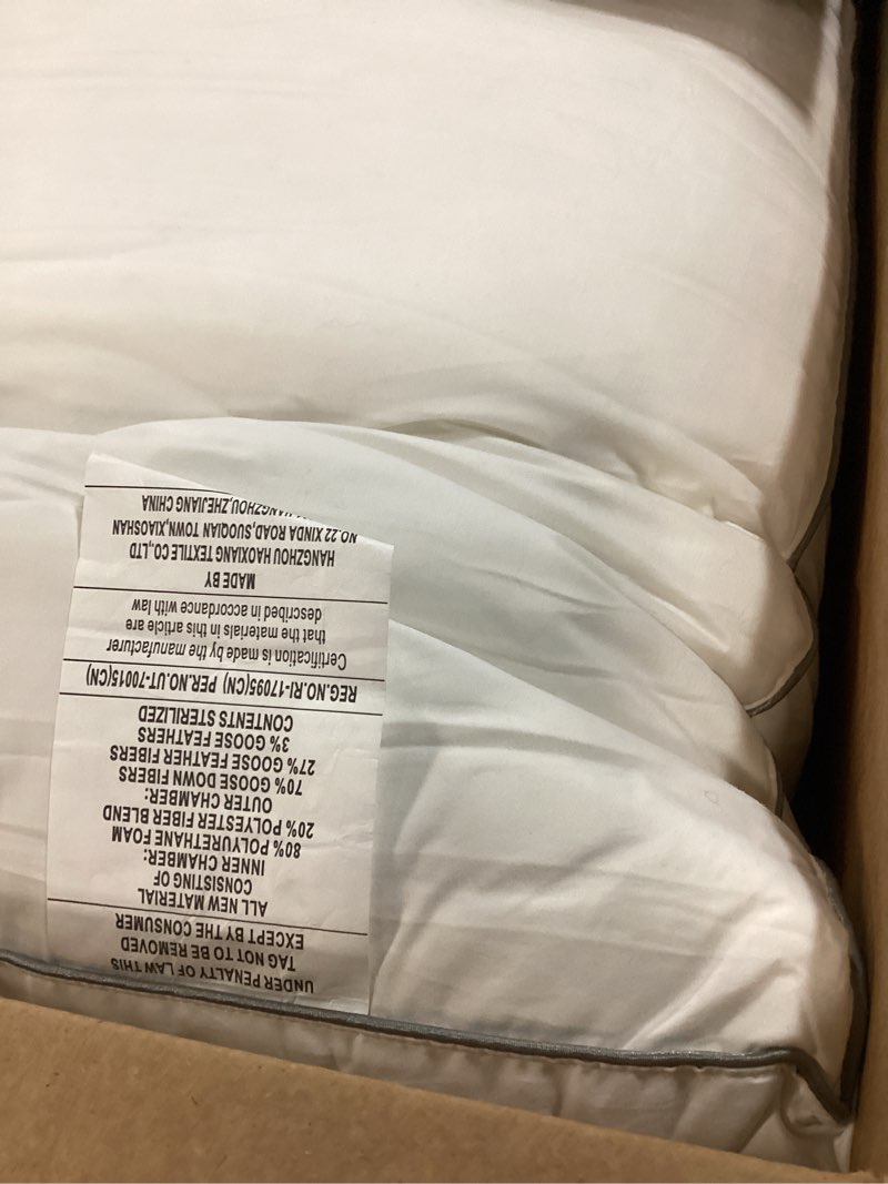 Condition photo showing As Is for luxury goose feather down pillow standard size set of 2,premium 3-chamber bed pillows for deep sleep,900+ fill power,400 count cotton shell,hotel quality pillow for side, back sleepers,20" x 26" standard?pack of 2?
