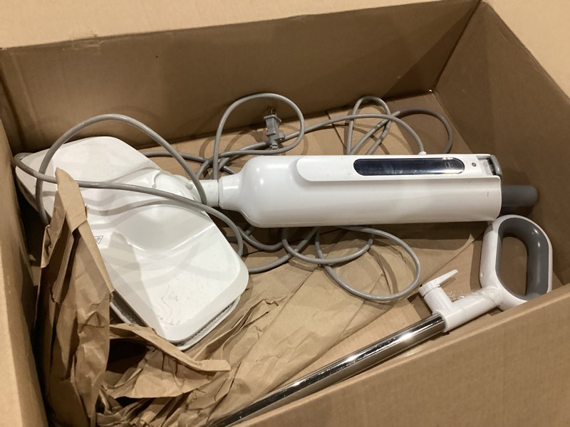 Condition photo showing As Is for simple deluxe steam mop for floor cleaning, lightweight floor steamer cleaner mop - ideal for hardwood/tile/laminate floors carpet, 2 washable pad, white and gray white and grey