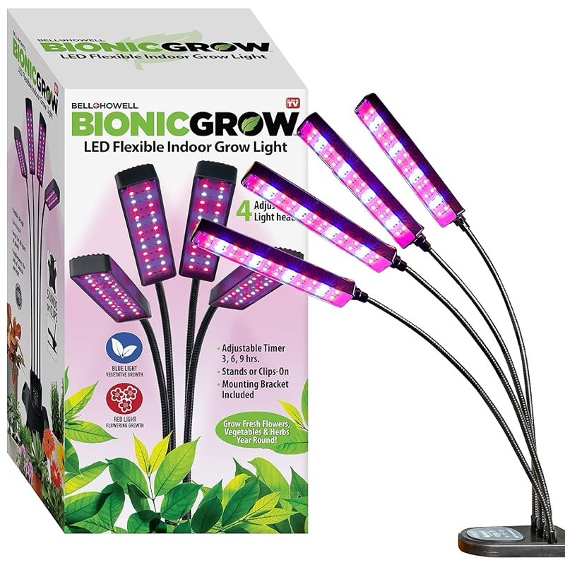 bell + howell bionic grow led flexible indoor grow light with 4 adjustable light heads