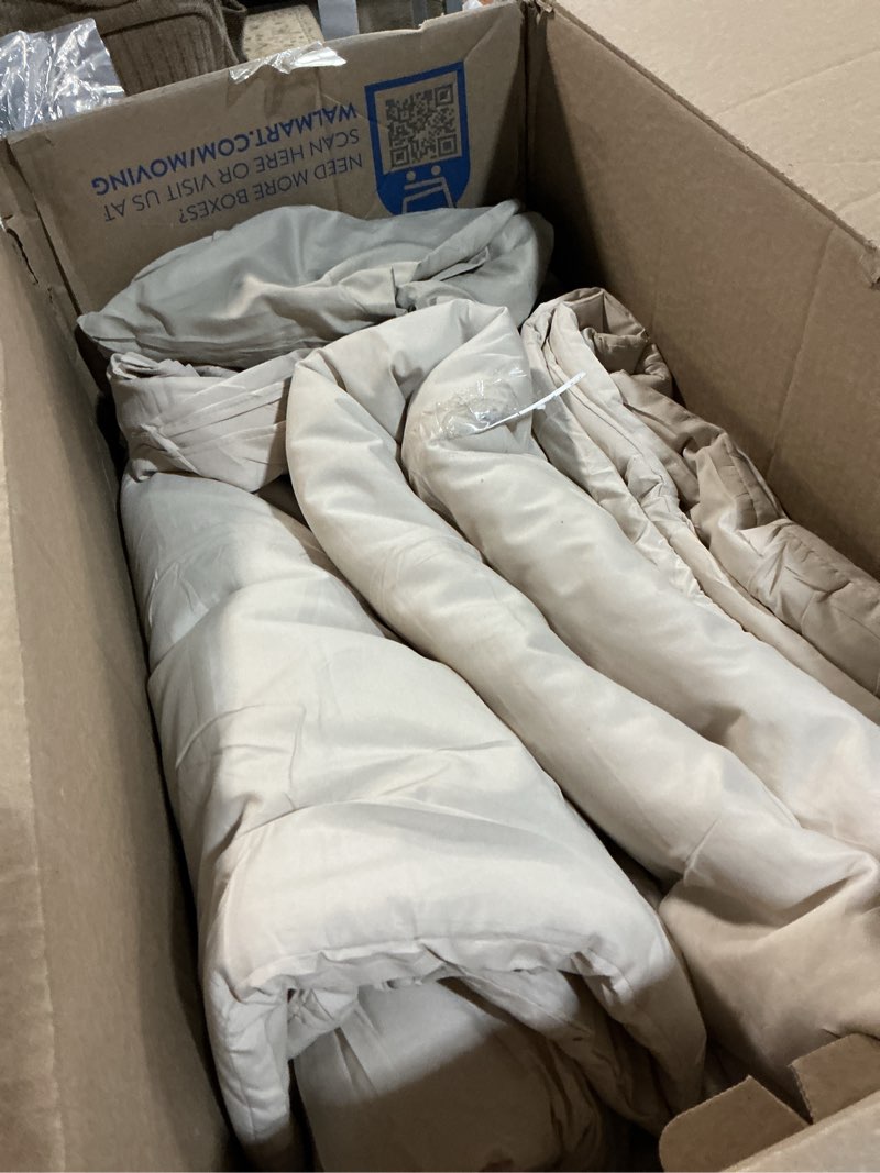 Condition photo showing As Is for Full Size Comforter Sets - 7 Pieces Beige Bed in a Bag, Soft Lightweight Bedding Set, All Season Bed Set with Comforter, Flat Sheet, Fitted Sheet, Pillowcases & Pillow Shams Beige Full
