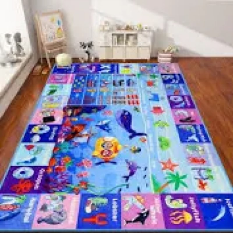 AKASISRUG Kids Rugs for Playroom,110.2"X78.7" ABC Alphabet Whale Kid Rug,Non-Slip Ocean Kids Rug Pla