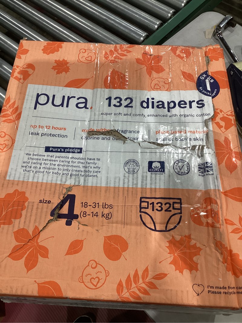 Condition photo showing New/Like New for Pura Sensitive Skin Baby Diapers | Size 4 (18-31 lbs) | Hypoallergenic, Totally Chlorine Free, Fragrance Free, Up to 12-Hour Leak Protection | 6 Packs of 22 (132 Diapers) Size 4 (132 Diapers)