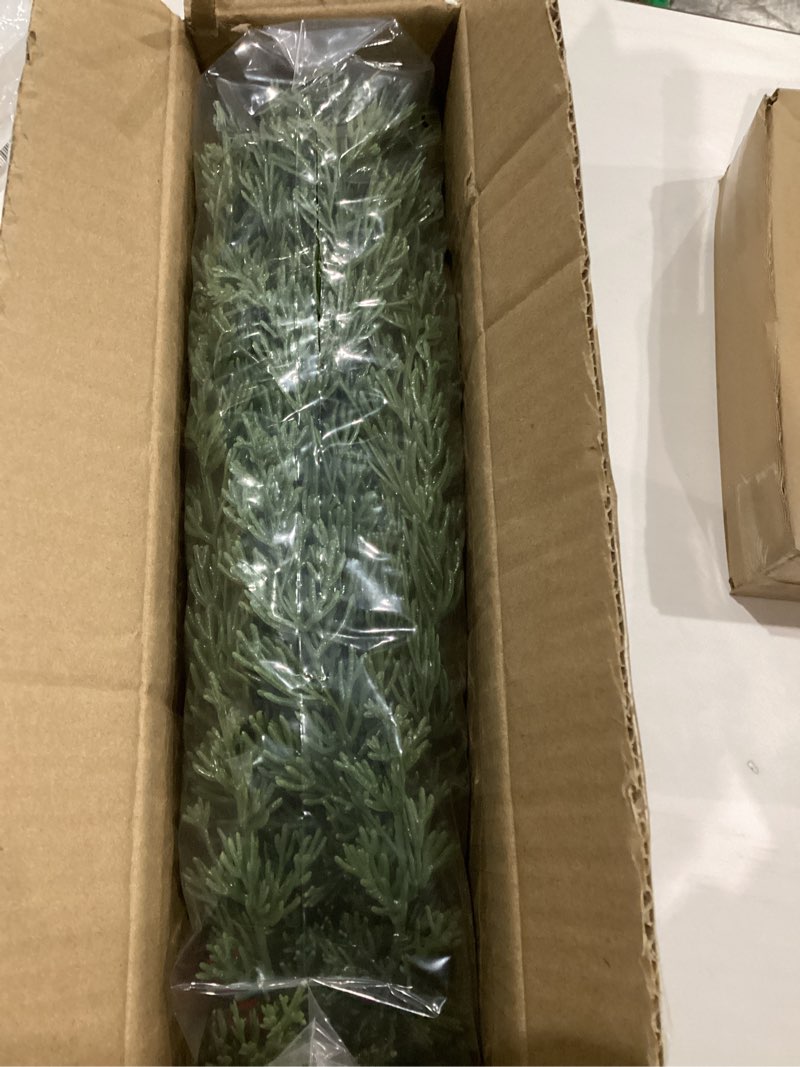 Condition photo showing As Is for 6FT Artificial Cedar Christmas Garland for Mantle Christmas Decorations Real Touch Realistic Greenery Faux Pine Garlands for Xmas Home Decoration Fake Winter Indoor Outdoor Garland Door Decor Red Fruit With Pine Cone 6FT