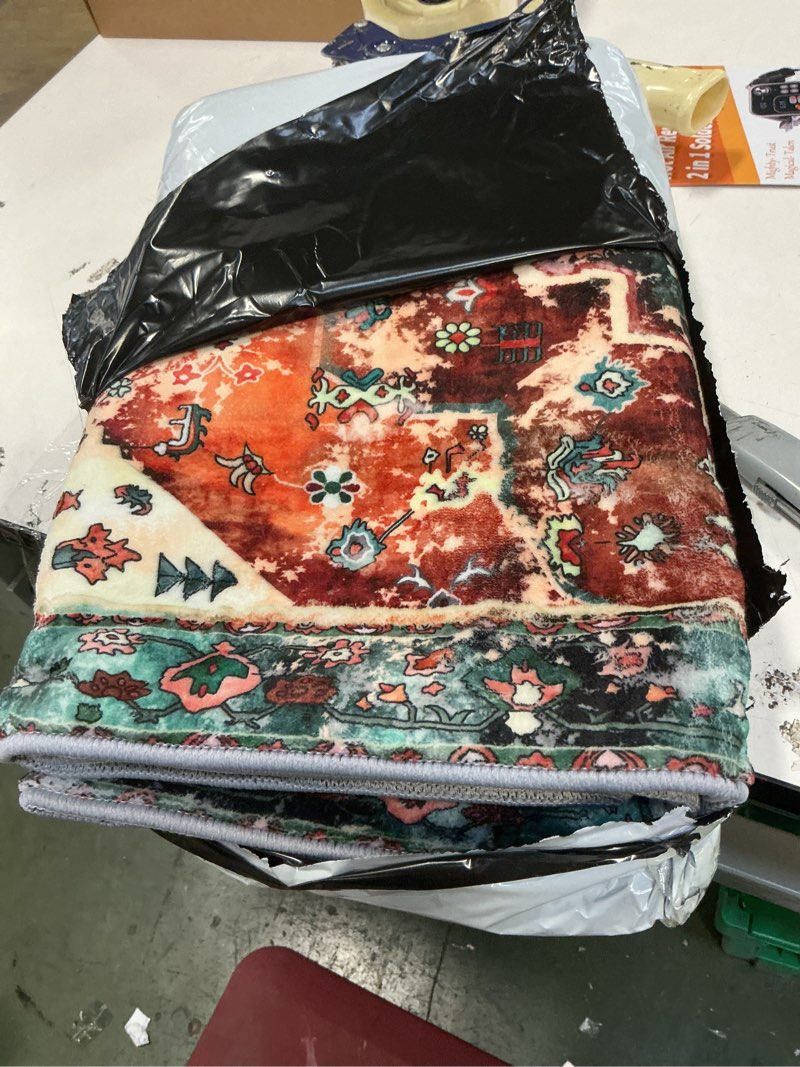 Condition photo showing Good Condition for Boho Washable Runner Rugs 2x6 Vintage Distressed Hallway Runner Stain Resistant Tribal Carpets Runner for Kitchen Laundry Entryway Bedside Bathroom, Rust 2' x 6' Rust/Emerald