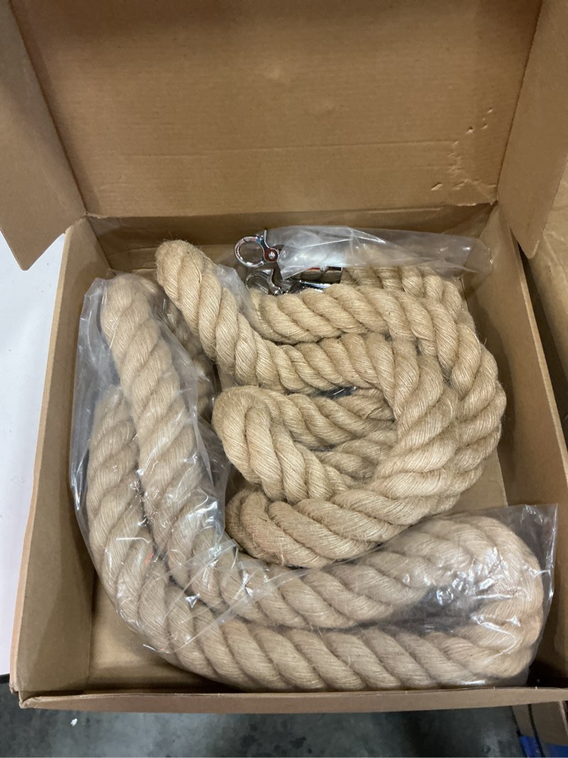 Condition photo showing New/Like New for meccanixity jute stanchion rope 6.6ft x 1.5 inch safety queue braided jute ropes with snap hooks, crowd control line barrier for movie theaters grand openings hotel celebration 2pcs