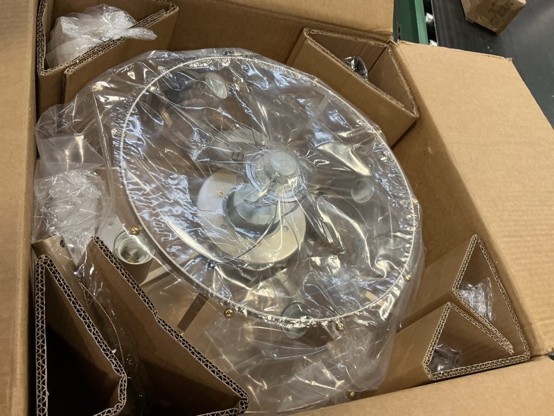 Condition photo showing Good Condition for Gold Crystal Fandelier Ceiling Fans with Lights, 20" Gold Flower Chandelier Ceiling Fan with Light Remote Control, Caged Mid-Century with 6 Speeds for Bedroom, Nursery, Living Room Clear