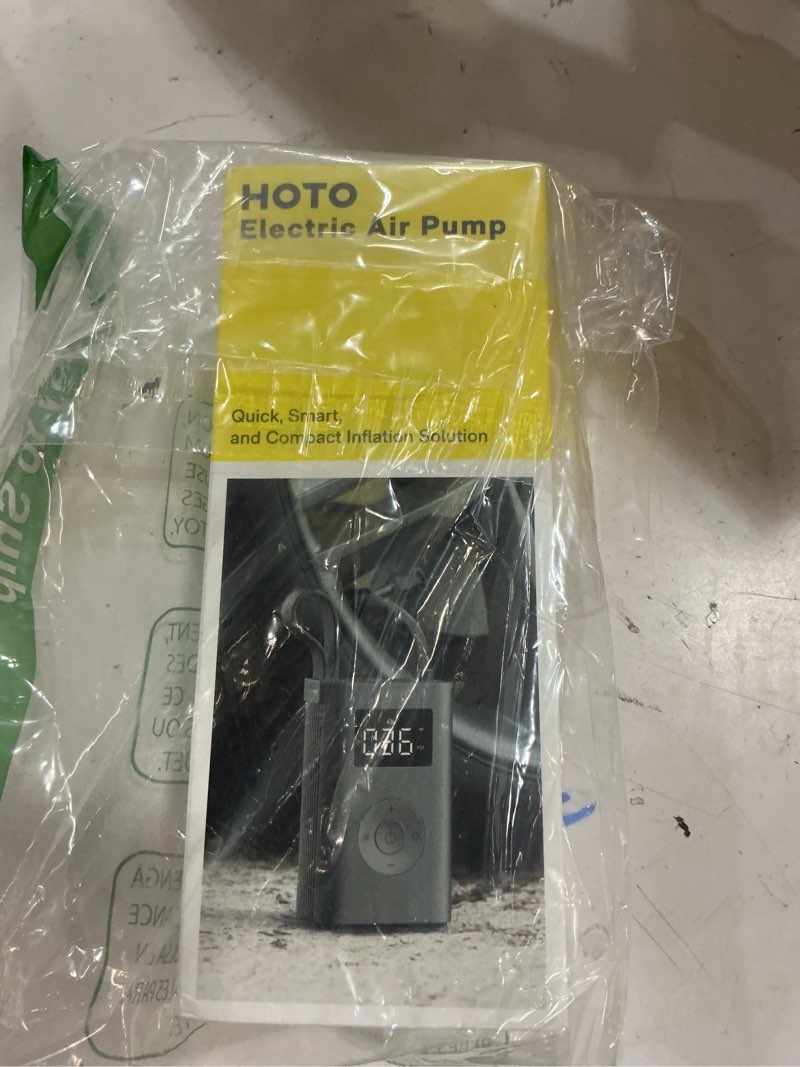 Condition photo showing New/Like New for hoto air pump adv, tire inflator portable air compressor with digital pressure gauge 150psi, electric tire pump with 2*2000 mah battery, led light & auto shut-off, fits for car, motorcycle, bike, ball