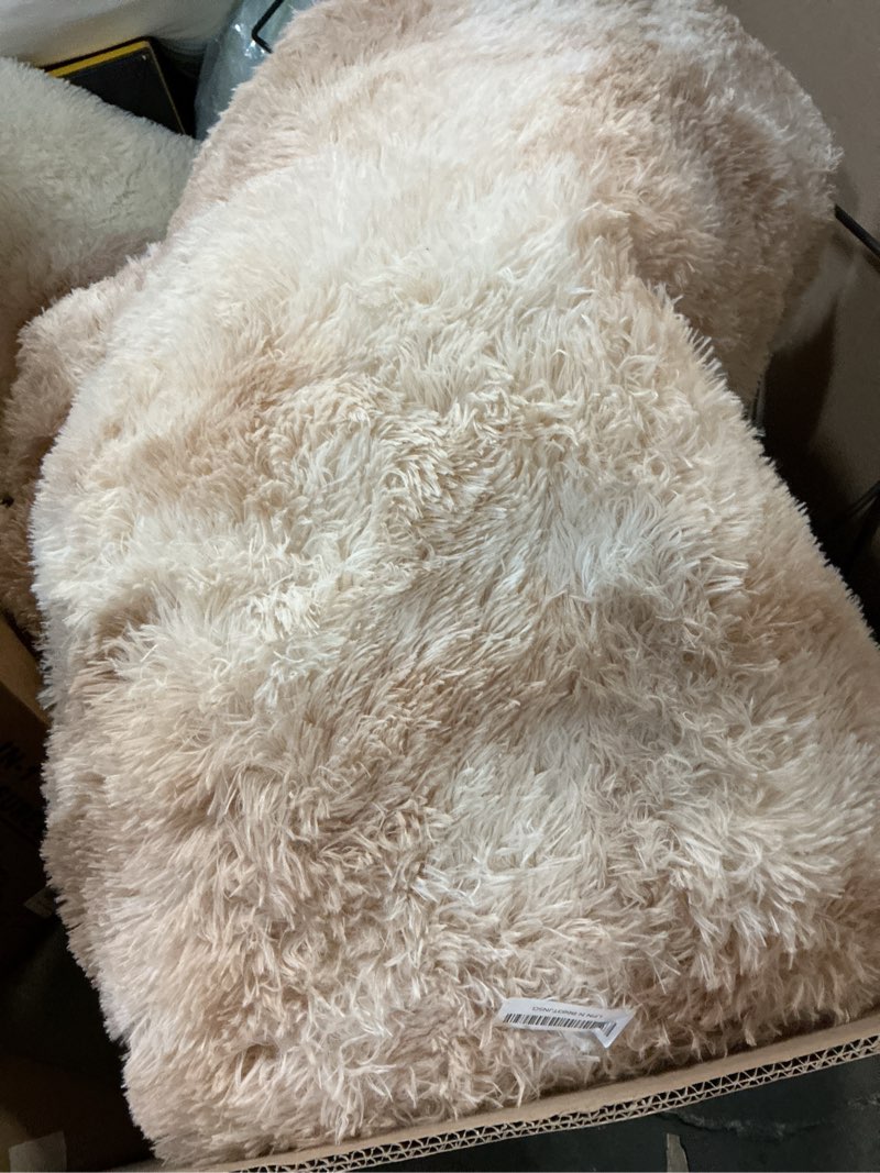 Condition photo showing As Is for litanika 8x10 shag area rug for living room bedroom, tie-dyed beige high pile soft plush shaggy furry cream bedside playroom dorm carpet, non-slip, non-shedding modern indoor floor rug tie-dyed beige 8' x 10' (rectangular)