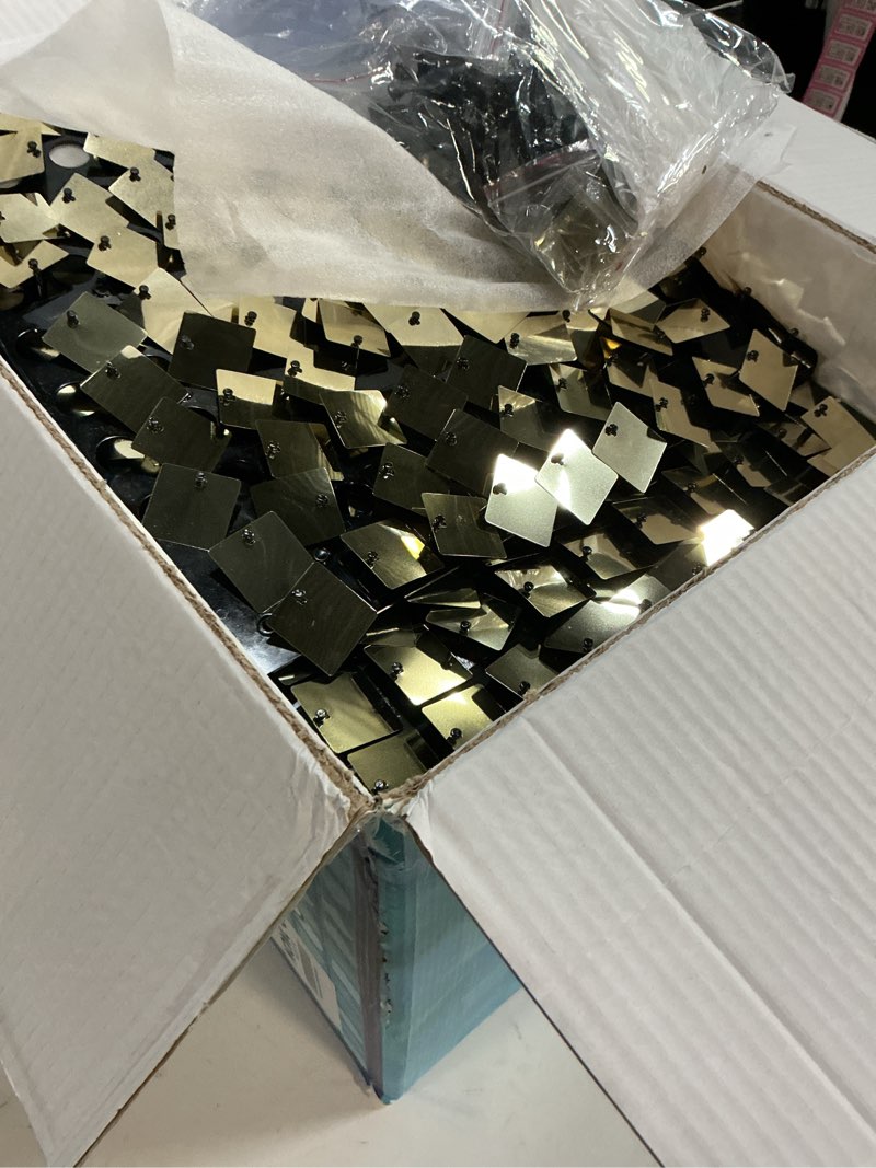 Condition photo showing Good Condition for qcity light gold shimmer wall backdrop 48pcs, black back not see-through design, square sequin glitter backdrop panel, perfect for outdoor events, birthdays, wedding and party decoration 48pcs light gold