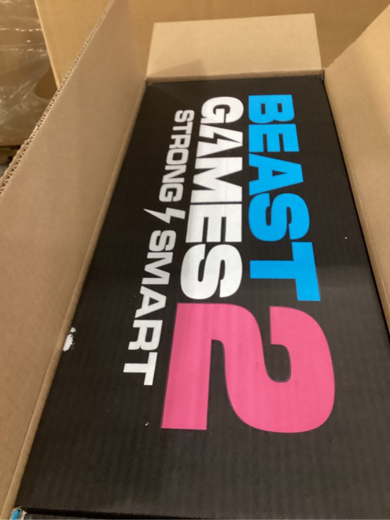Condition photo showing New/Like New for feastables beast games season 2 snack bundle, 10 count, mrbeast chocolate bars & cups, protein milk, hydration drink & beef jerky