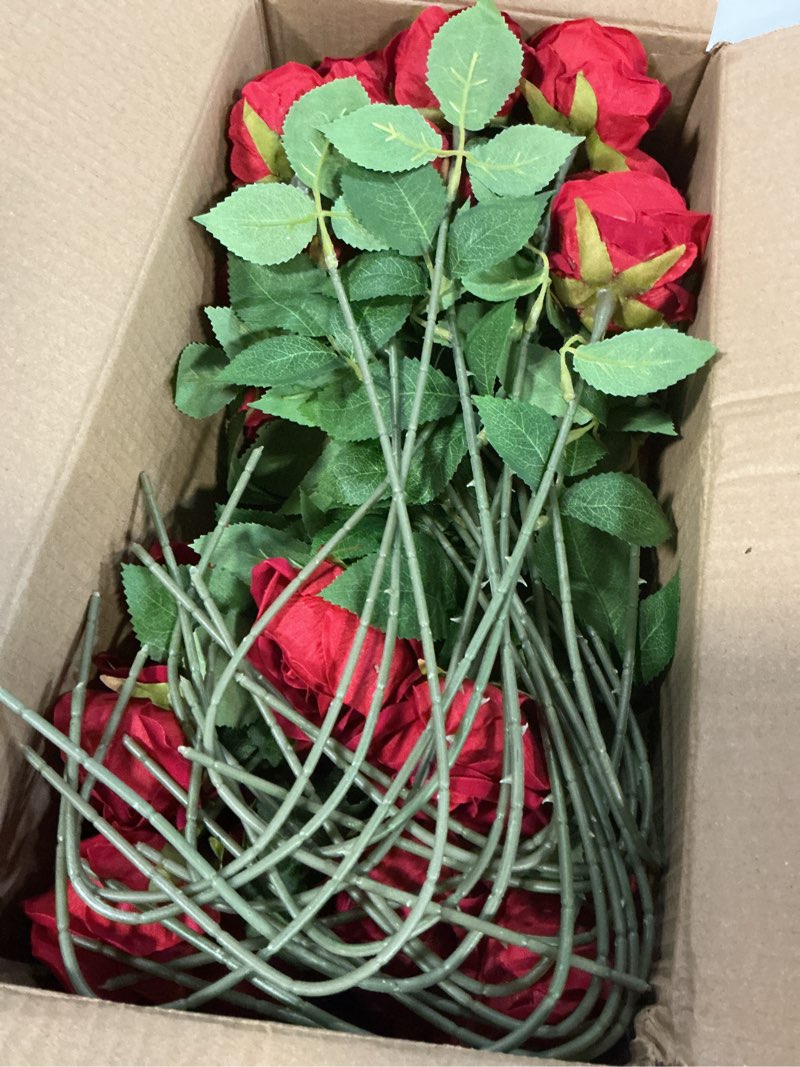 Condition photo showing Good Condition for 50 PCS Fake Red Roses, Artificial Red Flowers Bulk Realistic Silk Faux Rose with Stems for Wedding Decoration Anniversary Bridal Bouquet DIY Floral Arrangement Romantic Home Decor Gifts Red 50 Pcs