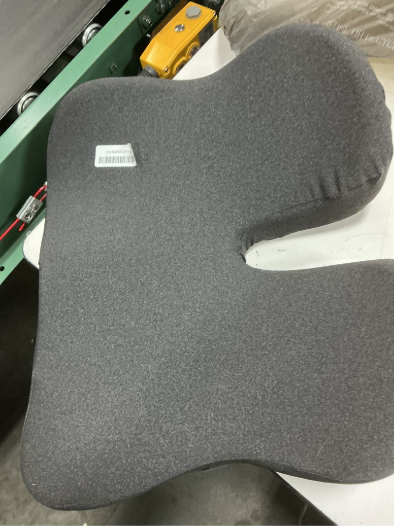 Condition photo showing As Is for seat cushion for tailbone & sciatica pain relief – certified & ergonomist-designed – tapered front edge reduces thigh pressure – wide memory foam for office chair, car, wheelchair (gray)