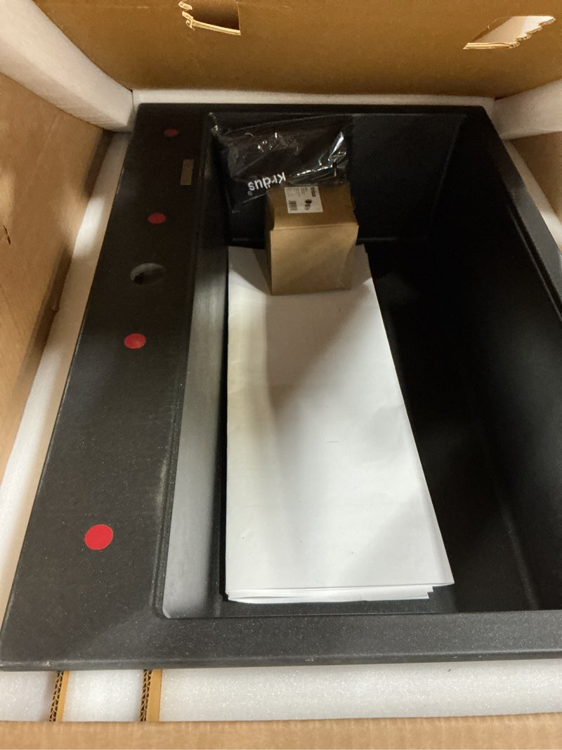 Condition photo showing Good Condition for kraus quarza 31-inch drop-in/undermount single bowl granite kitchen sink in black onyx, kgd-412b black 31 inch single bowl