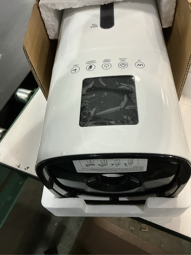 Condition photo showing item condition for 15L/4Gal Humidifier Large Room, 600mL/h Misting, 1200ft² Coverage, Auto Humidity Control, 72H Runtime, Top Fill, Aroma Diffuser, Sleep Mode, 12H Timer, Auto Shutoff Protection White