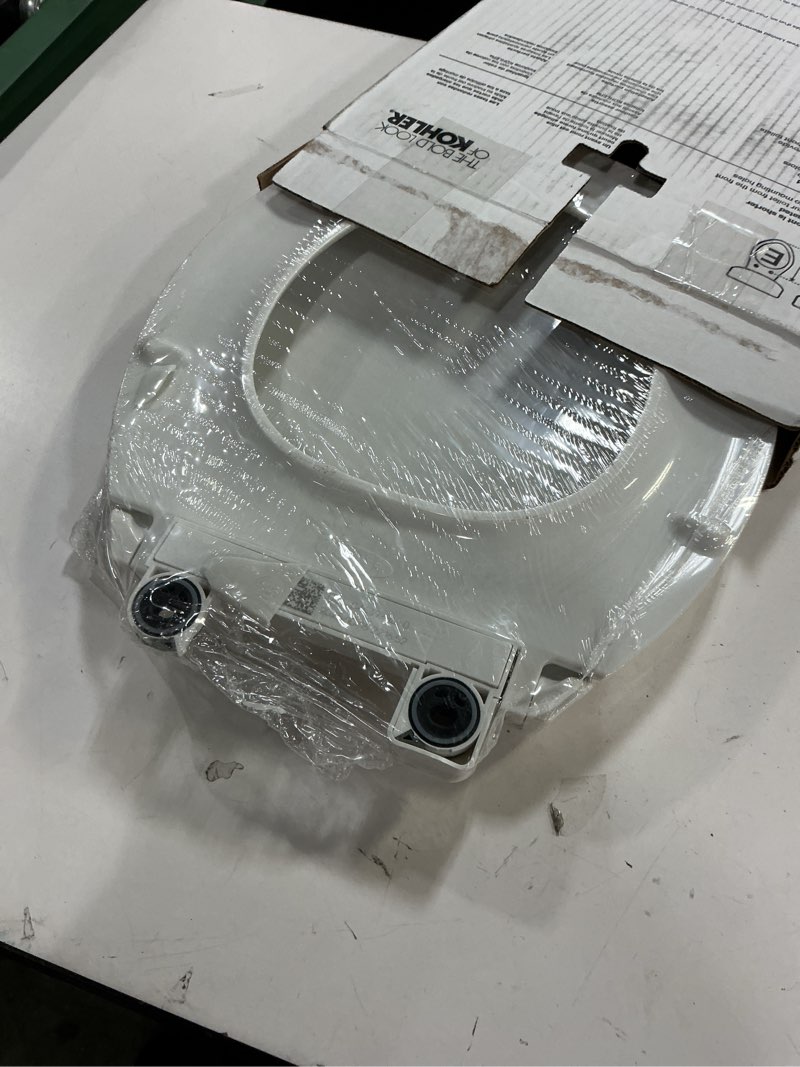 Condition photo showing As Is for kohler k-4639-rl cachet readylatch round-front quiet-close toilet seat - white