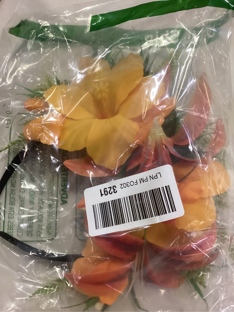 Condition photo showing New/Like New for Hawaiian Flower Crown Headband, Orange Tropical Hibiscus Flower Headband, Artificial Hawaii Leis Floral Headpiece for Women Hula Costume Accessories Summer Beach Vacation Party Favors