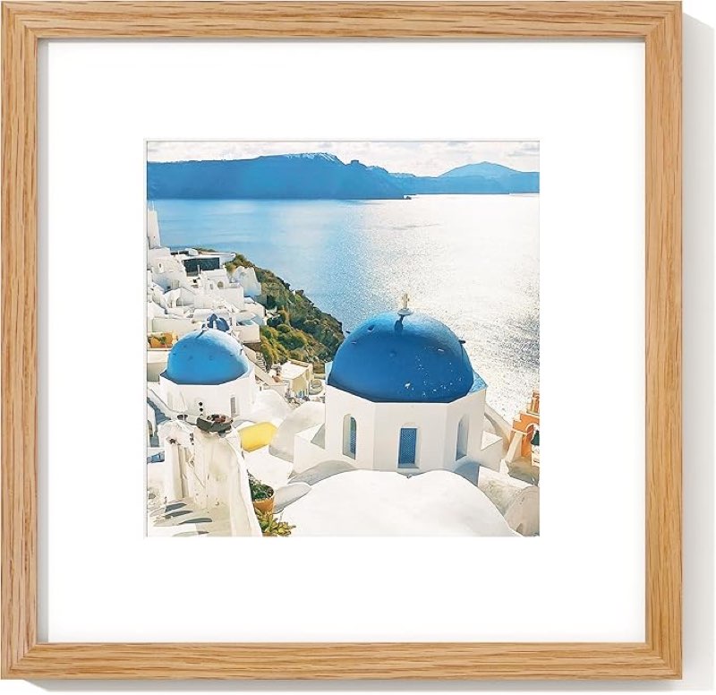 Axeman 12x12 Picture Frame with Mat for 8x8, Solid Oak Wood Square Picture Frame with Tempered Glass