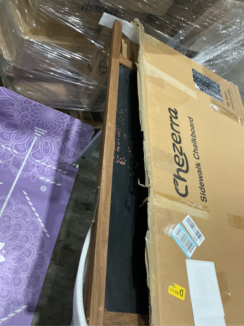 Condition photo showing Good Condition for a frame chalkboard sign, 40"x20" extra large sidewalk chalk board, wooden standing chalkboards set with markers, double-sided magnetic blackboard for cafés, weddings, party guide, brown torched brown