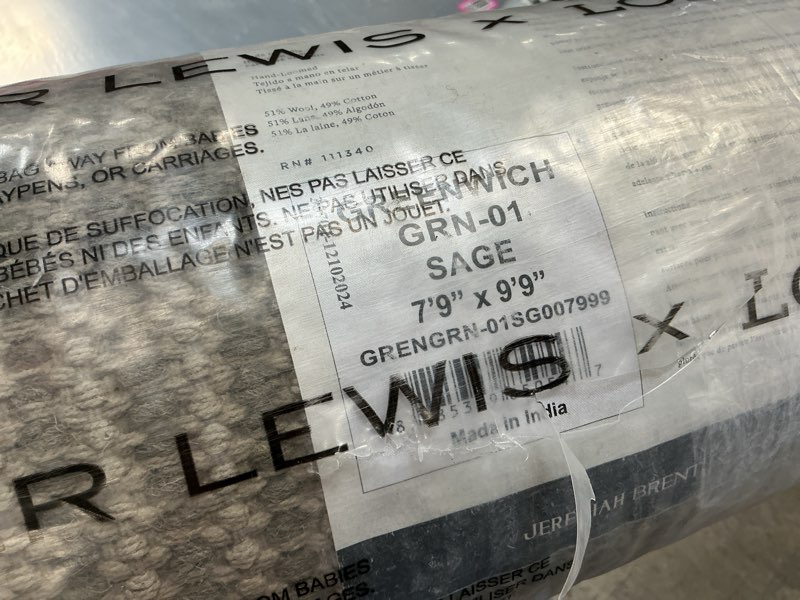 Condition photo showing New/Like New for loloi jeremiah brent greenwich collection grn-01 sage 7'-9" x 9'-9" area rug sage 7'9" x 9'9" (rectangular)