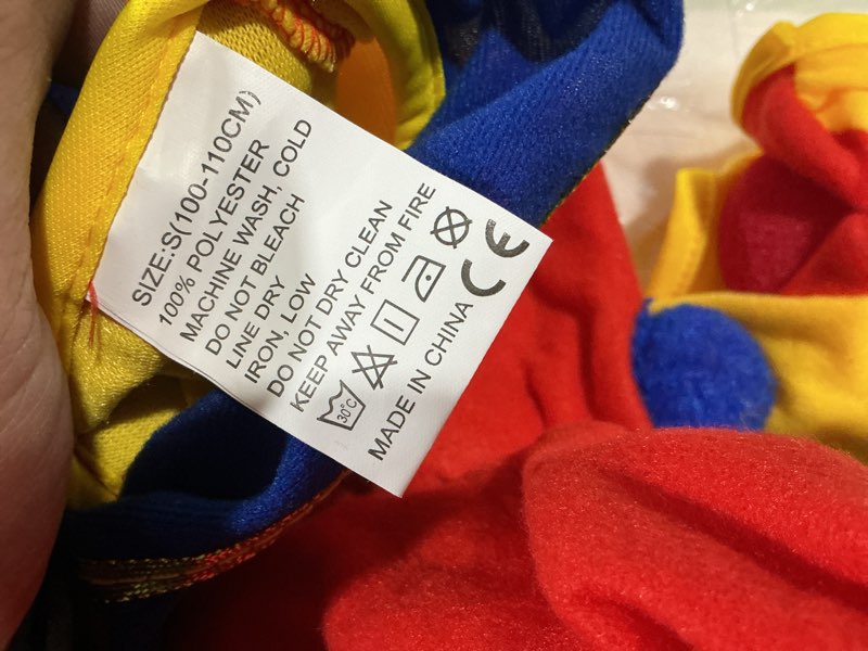 Condition photo showing Good Condition for halloween child's clown costume kids baby jumpsuits toddlers dress up with clown nose and clown hat 3-5t/39"-43" clown made of soft flannel fabric
