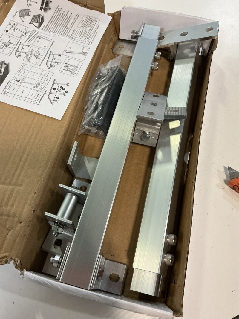 Condition photo showing Good Condition for adjustable solar panel tilt mount brackets aluminum alloy solar panel mounting support up to 50 70 100 150 200 300 400 watt solar panel for flat surface roof rv boat off-grid (mount only) silver 1 set