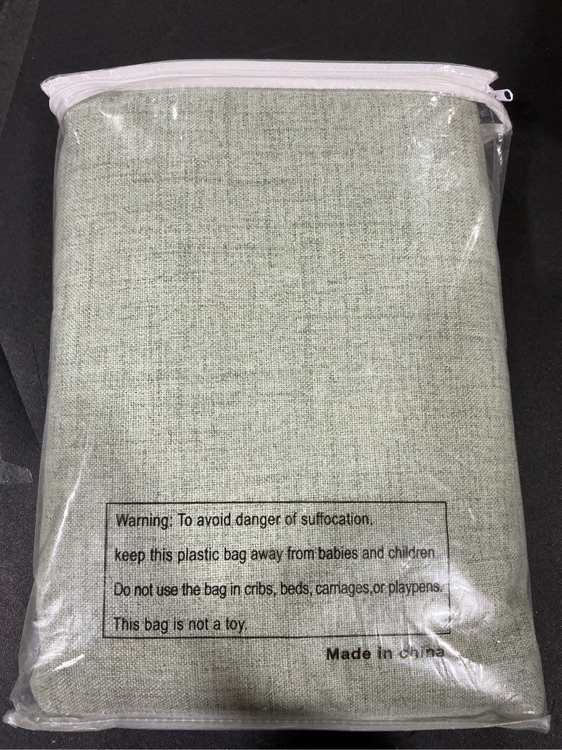 Condition photo showing New/Like New for SimpleHome 100% Blackout Light Sage Green Linen Curtains 96 Inch Long 2 Panel Set,Faux Linen Textured Curtains for Living Room with White Liner Grommet for Bedroom 52"W x 96"L (Pack of 2) Light Sage Green