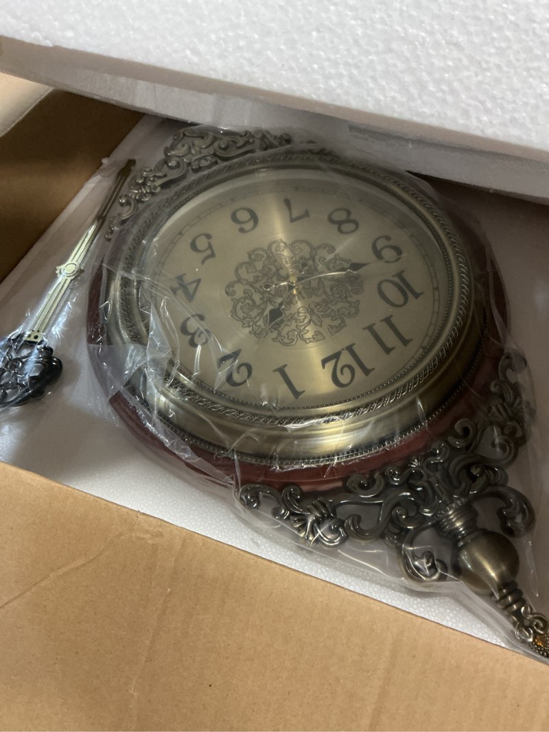 Condition photo showing New/Like New for Vintage Wall Clock with Pendulum, 15 Inch Dial Diameter, 28.74 Inch Overall Height, Large Retro Metal and Glass Silent Clock for Living Room, Antique Wood Pendulum for Dining Room Office Home Decor Middle - ? 15 Inch Wall Clock