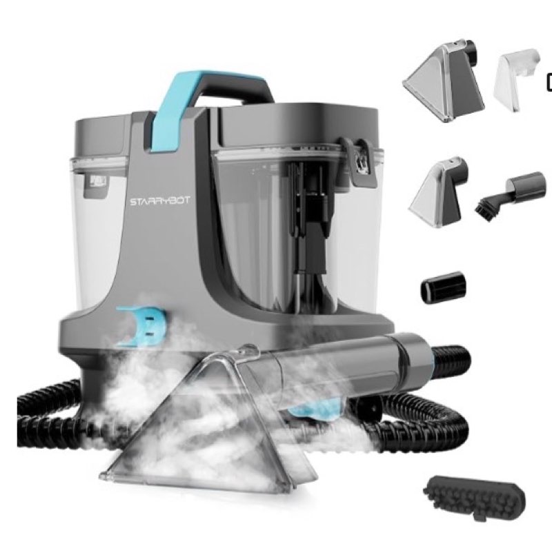 starrybot portable carpet cleaner machine with steam and heating techology,18kpa powerful suction with versatile
