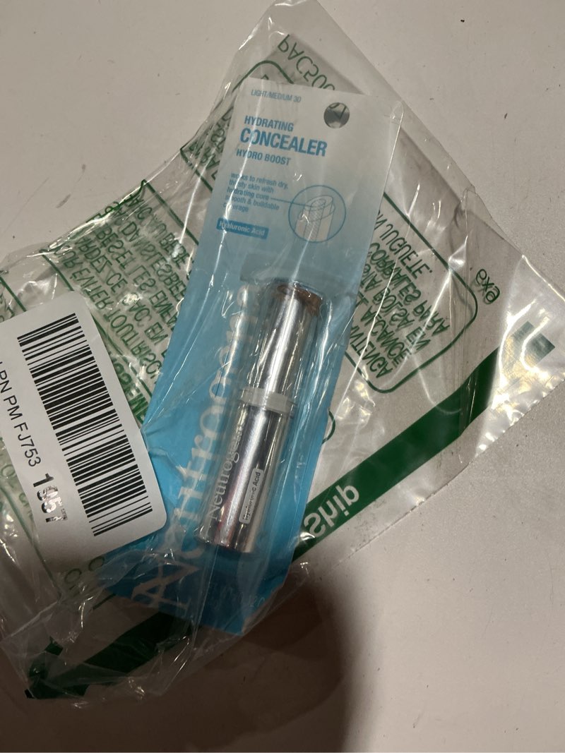 Condition photo showing As Is for neutrogena hydro boost hydrating concealer stick, makeup with hyaluronic acid for dry skin, lightweight oil-free cover-up with buildable coverage, 30 light/medium, 0.12 oz