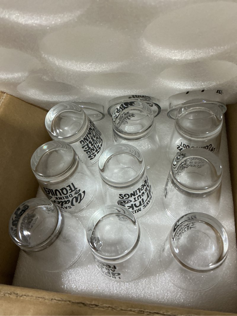 Condition photo showing Good Condition for Kolewo4ever 24 Pieces Funny Friends Shot Glasses Funny Friends Shot Glasses Clear Shot Glass Cups with Heavy Base for Adult Small Glass Shot Cups 1.75 oz Shot Glass for Best Friends (Style-2) Style--2