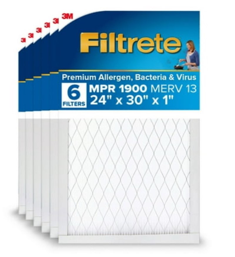Filtrete 24x30x1 HVAC Furnace Air Filter  MPR 1900 MERV 13  Premium Allergen  Bacteria and Virus  6 Pack