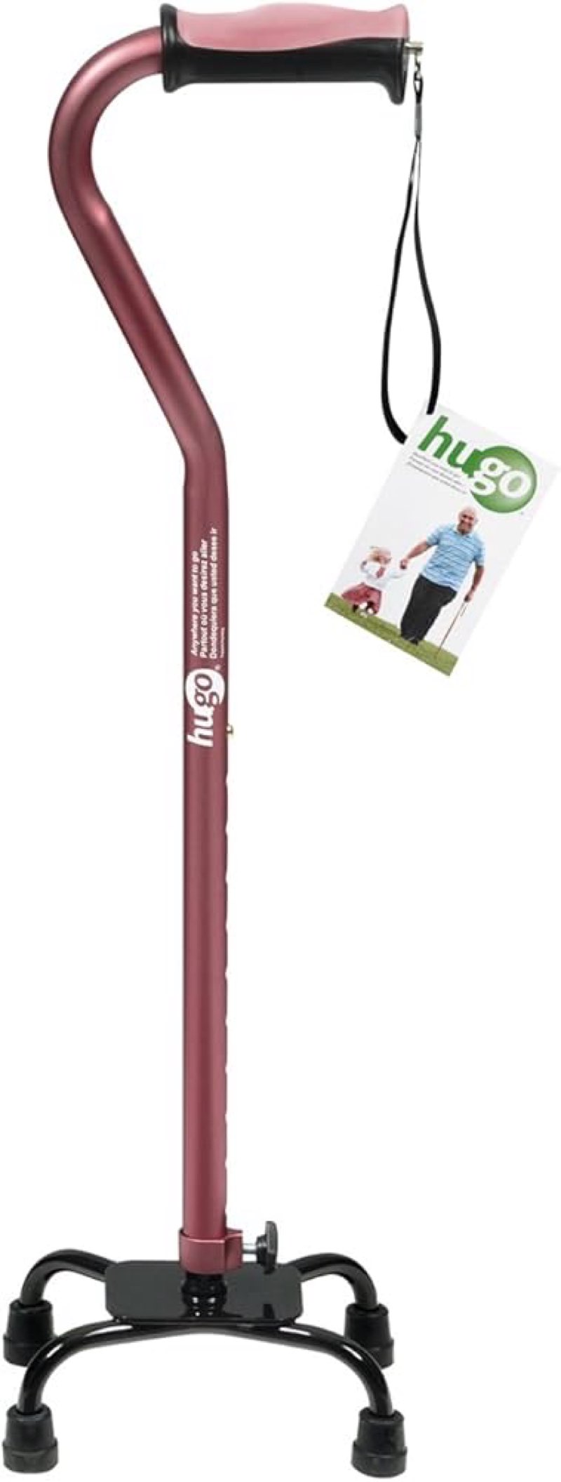 Hugo Adjustable Quad Walking Cane, Rose