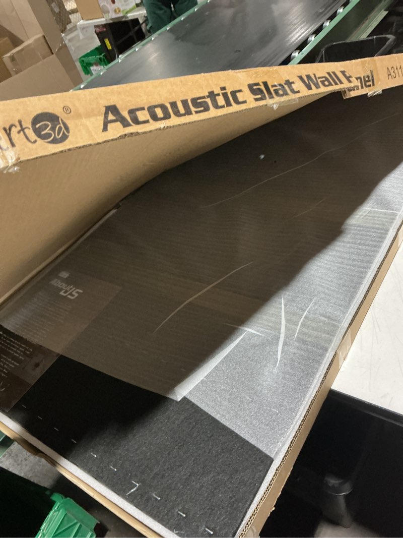 Condition photo showing Good Condition for Art3d 2 Wood Slat Acoustic Panels for Wall and Ceiling - 3D Fluted Sound Absorbing Panel with Wood Finish - Matte Black 2pcs - 47.2?23.6in. Matte Black