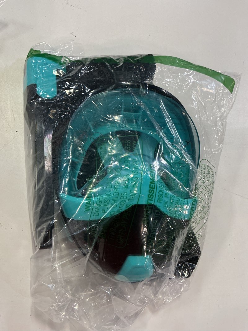 Condition photo showing Good Condition for Full Face Snorkel Mask, Snorkeling Gear for Adults Kids with Latest Dry Top Breathing System and Detachable Camera Mount, with 180 Degree Panoramic View Black Green+Black Small-Medium