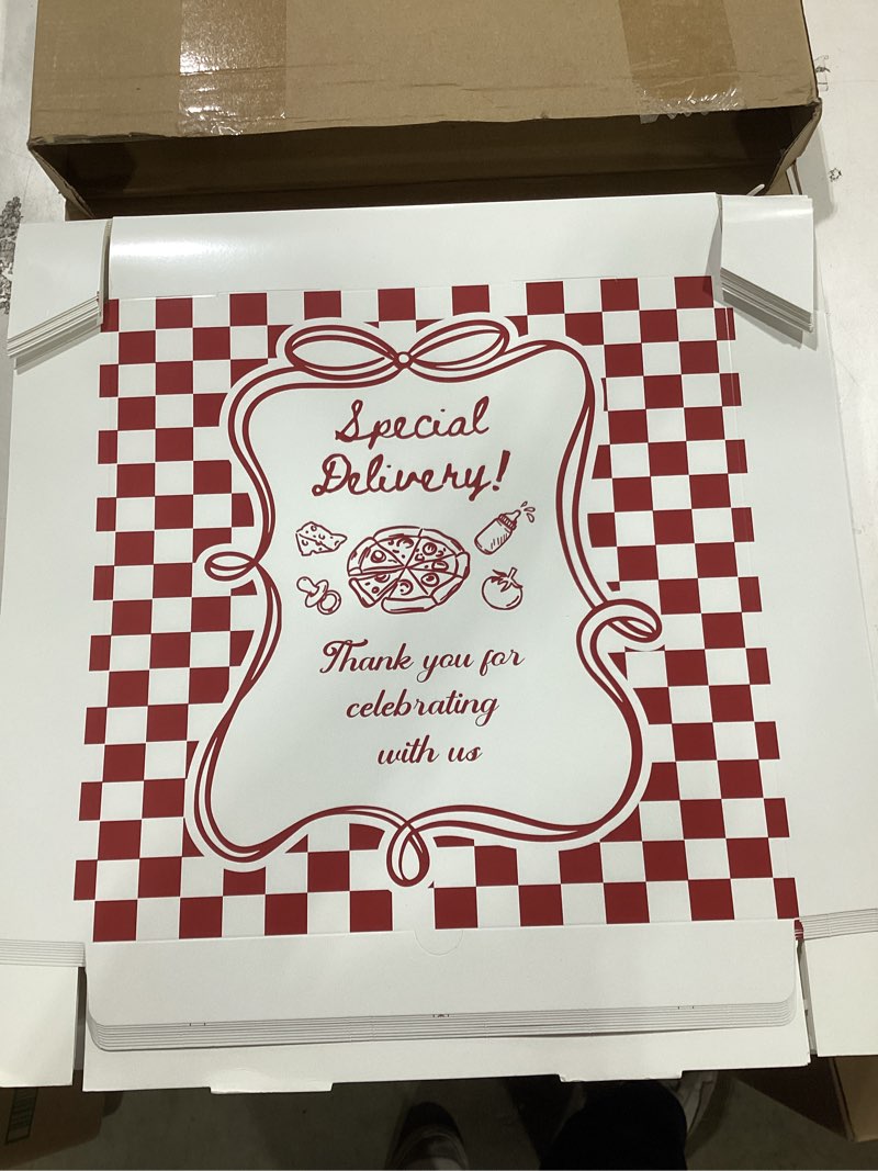 Condition photo showing Good Condition for 50 pieces special delivery baby shower supplies 12" x 12" x 1.9" italian pizza theme disposable pizza slice tray red and white gingham decor for birthday baby shower special delivery 11.8 x 11.8 x 1.9 inch 50
