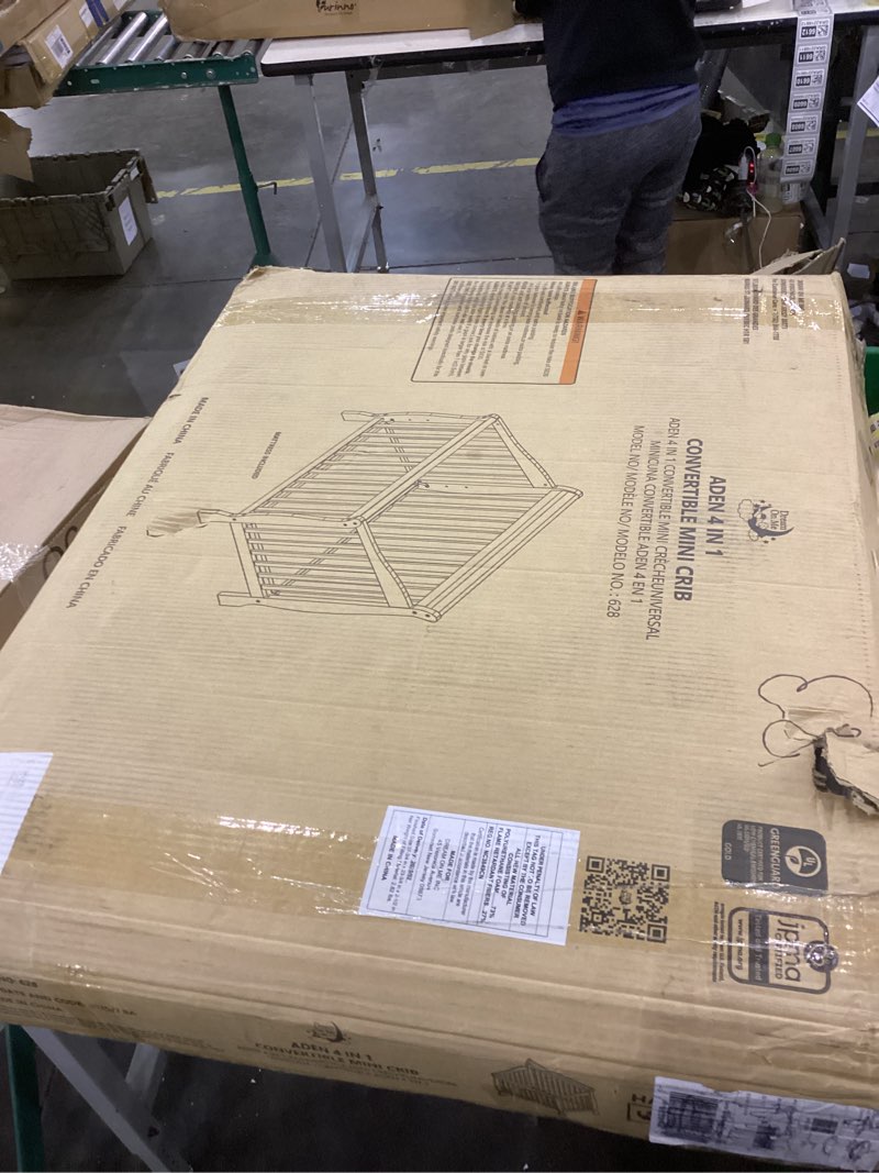 Condition photo showing item condition for Dream On Me Aden 4-in-1 Convertible Mini Baby Crib in Grey, GreenGuard Gold & JPMA, Sustainable Pinewood, Non-Toxic Finish, 3 Mattress Heights, Converts to Mini Day & Twin-Size Bed