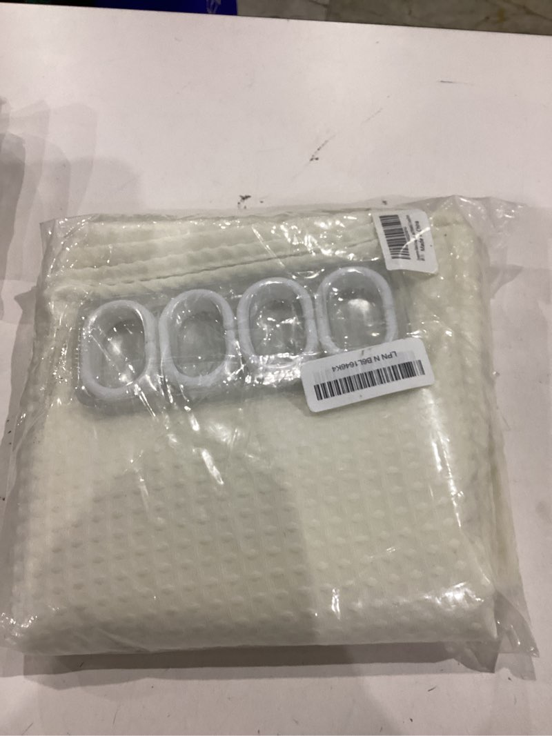 Condition photo showing Good Condition for dynamene extra long fabric shower curtain? waffle weave 84 inches long heavy duty cloth shower curtains for bathroom, 256gsm hotel luxury bath curtain set with 12 plastic hooks(72wx84h, cream/ivory) ivory 72"w x 84"l (pack of 1)