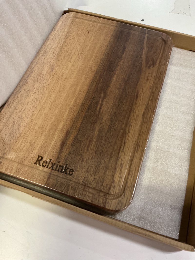 Condition photo showing Good Condition for solid teak wood cutting board one piece non glued thick crack resistant wooden chopping board with deepjuice grooves built in handles for kitchen meat vegetables chese 13 x 8.7 inch medium