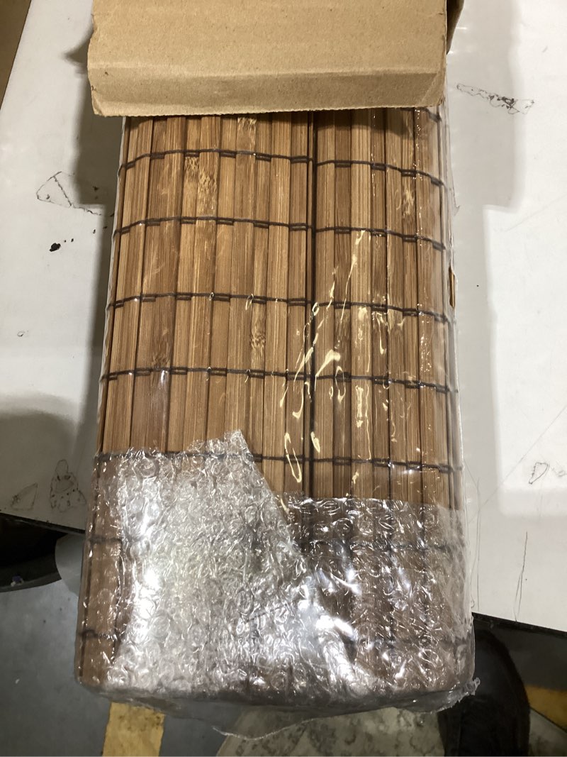 Condition photo showing New/Like New for 36''w x 72''h cordless bamboo roman shades for interior windows, roll up bamboo blinds with valance, light filtering, easy to install, brown coffee 36"w x 72"h