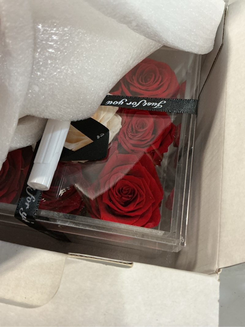 Condition photo showing Good Condition for menana mothers day roses gifts for mom, wife - 9 roses preserved flowers in a box - anniversary, mothers day, birthday gifts for her girlfriend grandma aunt sister - red roses in acrylic keepsake box