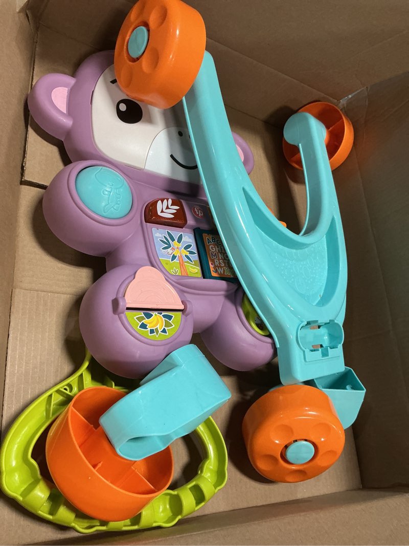Condition photo showing As Is for Fisher-Price Baby Push Toy Learn with Me Purple Monkey Walker Musical Learning Activity with Lights for Infants Ages 6+ Months
