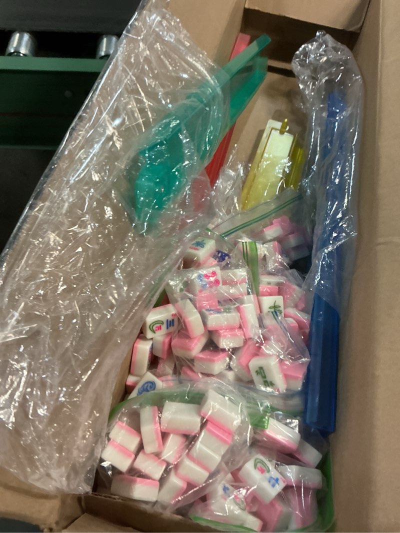 Condition photo showing As Is for american mahjong set 166 mahjong tile set 1.2-inch american mahjong tile set equipped with 4pcs mahjong racks with pushers
